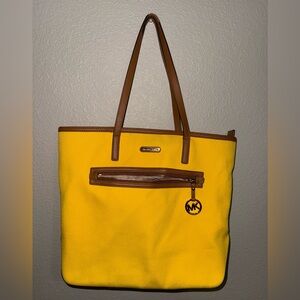 Michael Kors Vibrant Yellow Tote with Brown Trim
